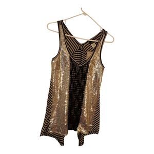 Daytrip Women's Black Gray Stripes Sequins Glittery Lace V-Neck Tank Top New Tag